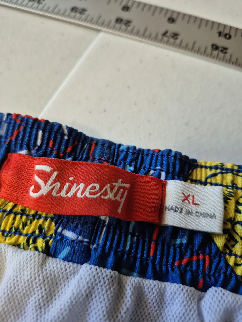 Men's Blue Swim Trunks with Yellow Can Print - Samuel Adams Inspired 4433/6